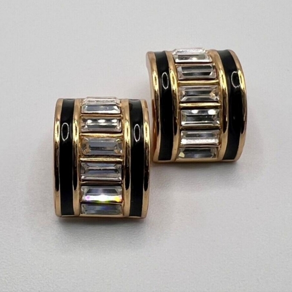 Dior Enamel Gold and Black Earrings - Picture 2 of 10